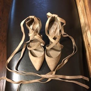 NWOT Suede Lace Up Leg Heels